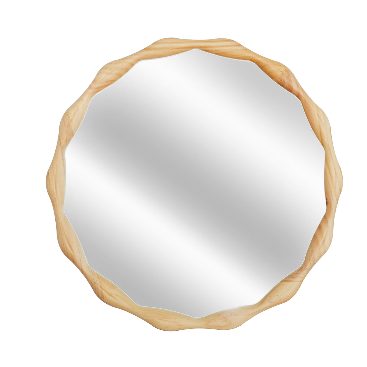 Natural Wood Wavy Round Wall Mirror – OROA, view 1