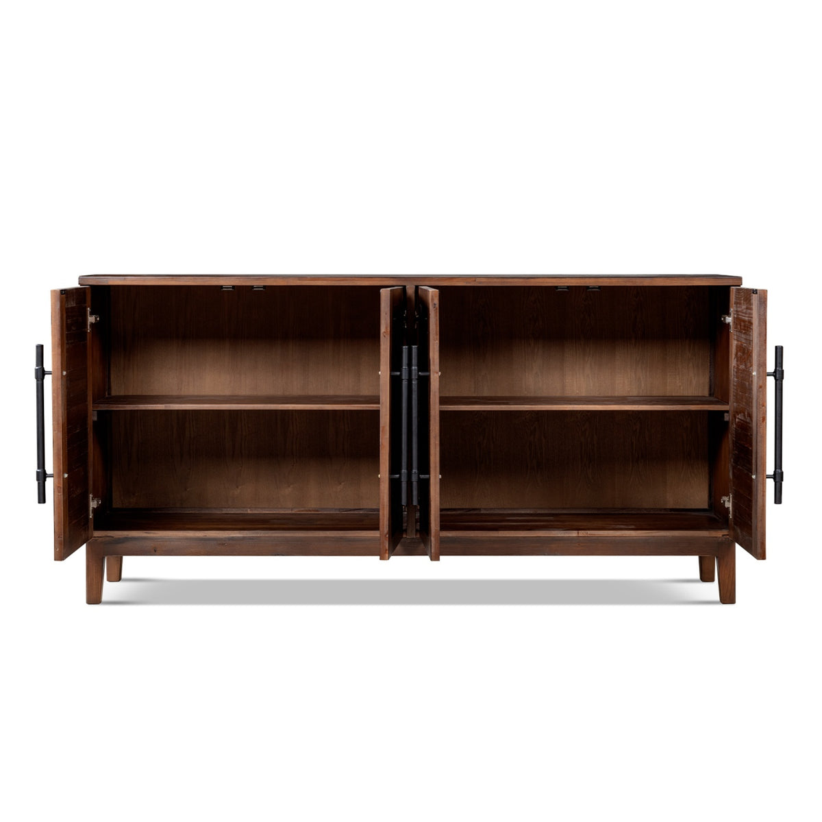 Koa Woven Wood 4-Door Sideboard, Dark Brown Reclaimed Pine - OROA Modern Furniture