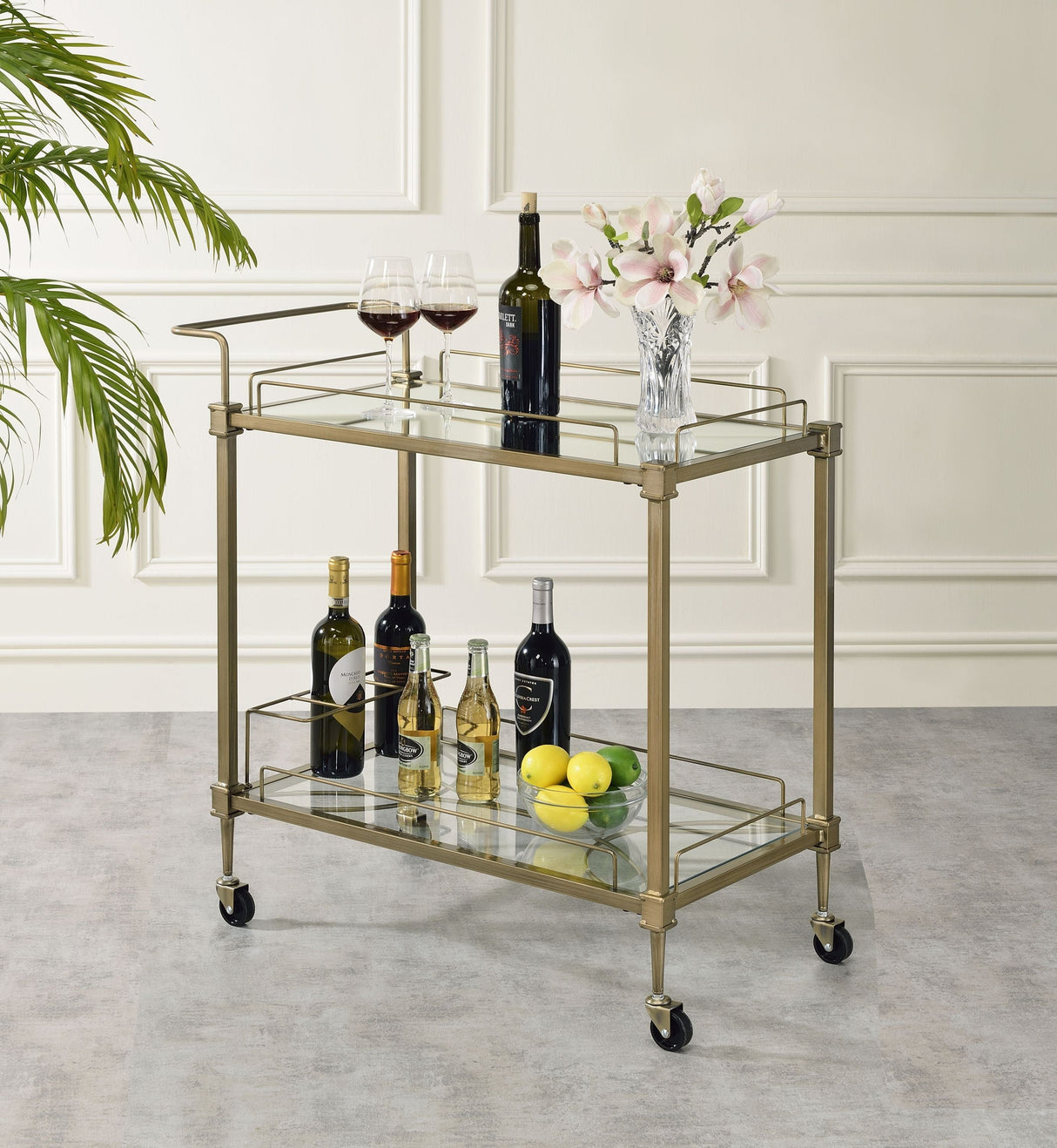 Antique Mirrored Brass Serving Cart - OROA