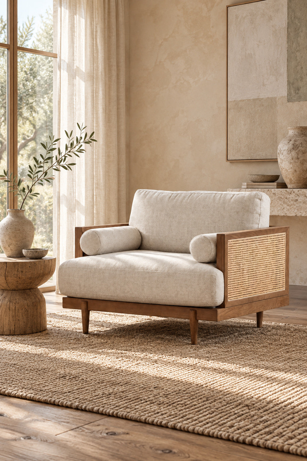 cream rattan chair