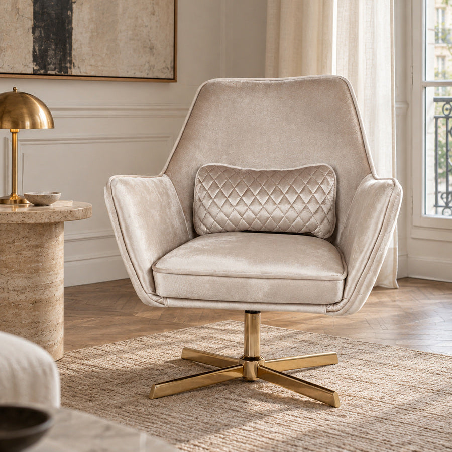 Cream Velvet Swivel Lounge Chair - Catchy
