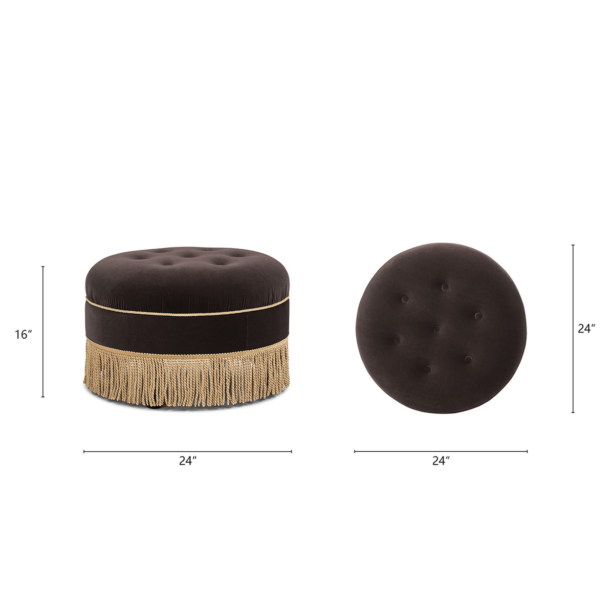 Yolanda Round Upholstered Accent Ottoman, Deep Brown Performance Velvet - OROA Online Furniture