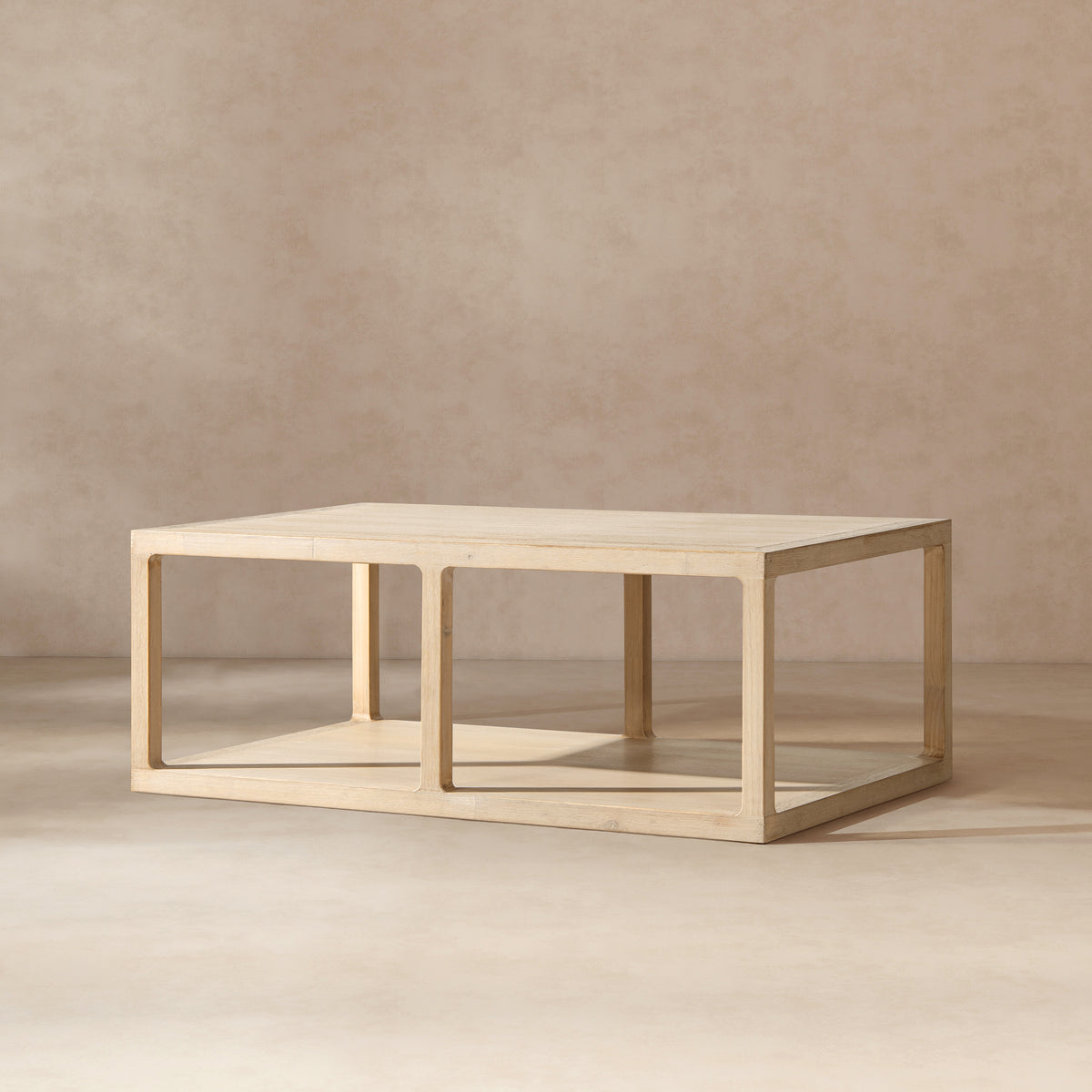 Ellis Reclaimed Pine Open Frame Coffee Table with Lower Shelf, Light Natural Cerused - OROA Online Furniture