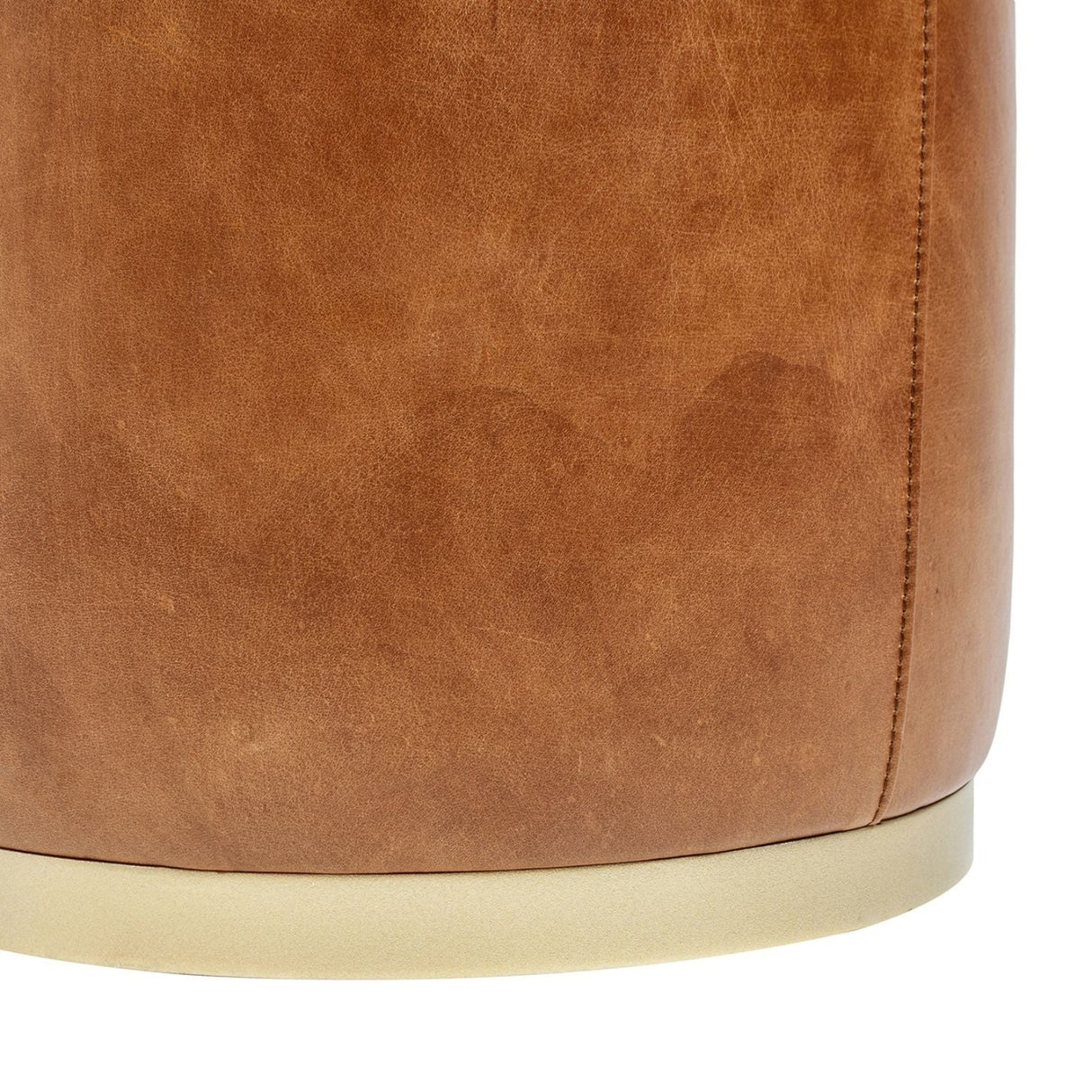 Round Brown Leather Ottoman - OROA