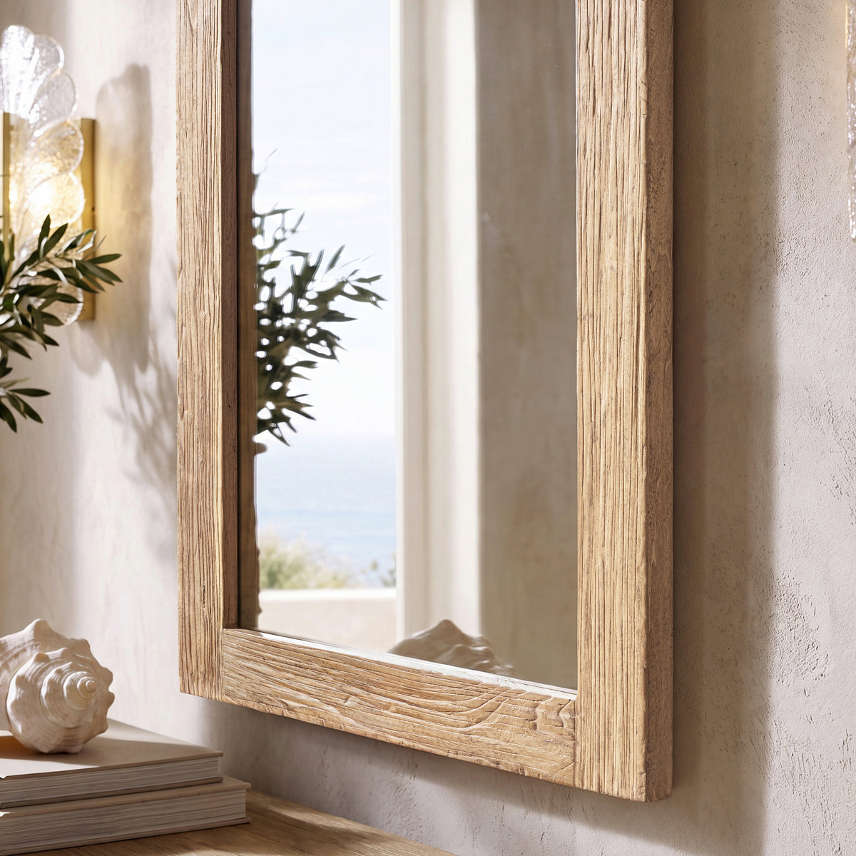 Langford Solid Reclaimed Elm Wall Mirror, Heritage Light Natural Brown - OROA Modern Furniture
