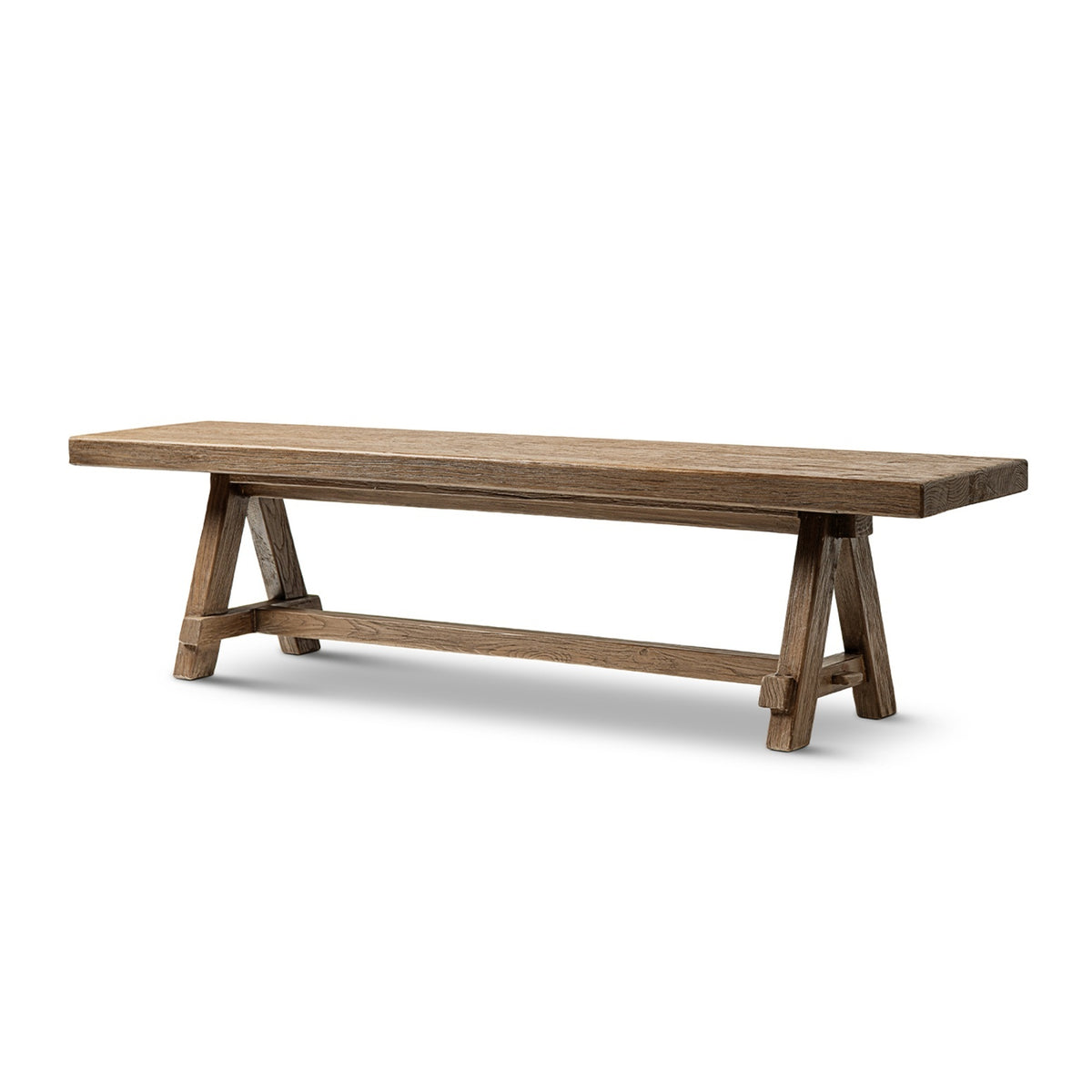 Hawthorne Reclaimed Elm Trestle Dining Bench, Heritage Medium Dark Brown - OROA Modern Furniture