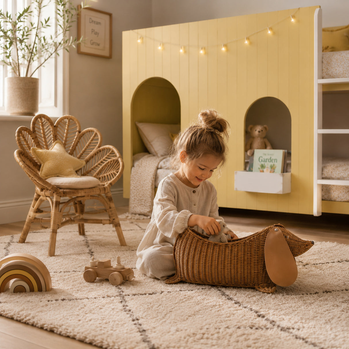 Natural Rattan Dachshund Basket | OROA Kids Daffodil