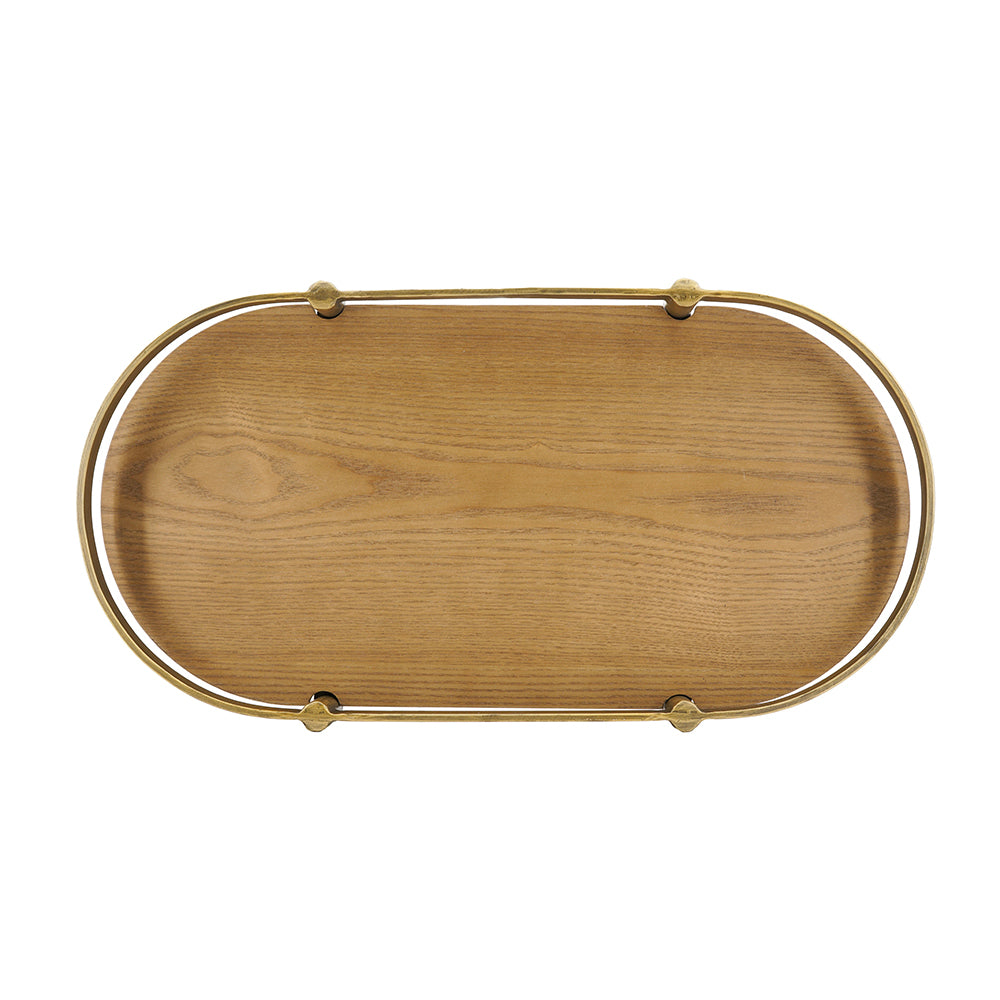 Oval Ash Veneer and Metal Trays — top view of brass-trimmed tray