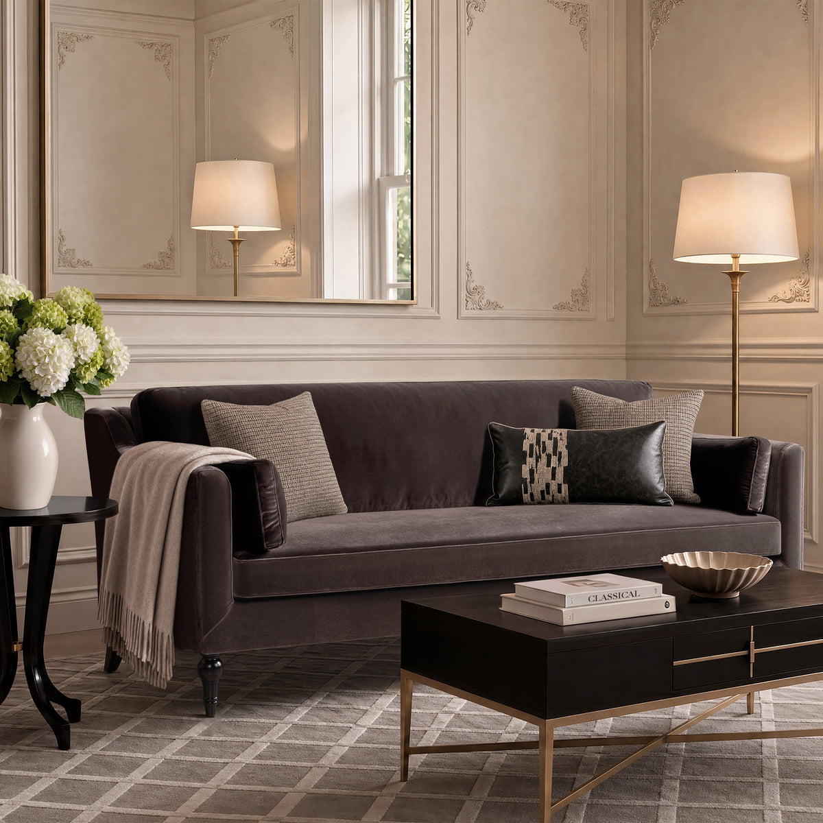 Josephine Modern Upholstered Sofa with Solid Wood Legs, Deep Brown Performance Velvet - OROA Modern Furniture