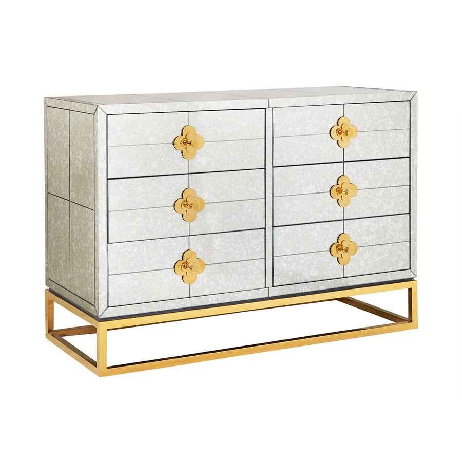 Antique Mirror 6-Drawer Dresser – Delphine – angled view