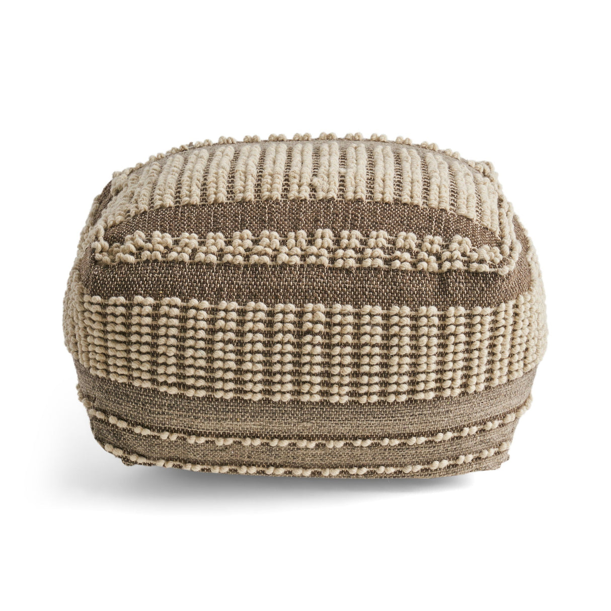 Rustic Wool And Cotton Large Pouf, Handcrafted Tufted Design
