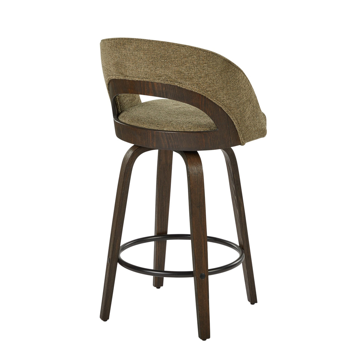 Sage Green Fabric Swivel Counter Stools — rear three-quarter view