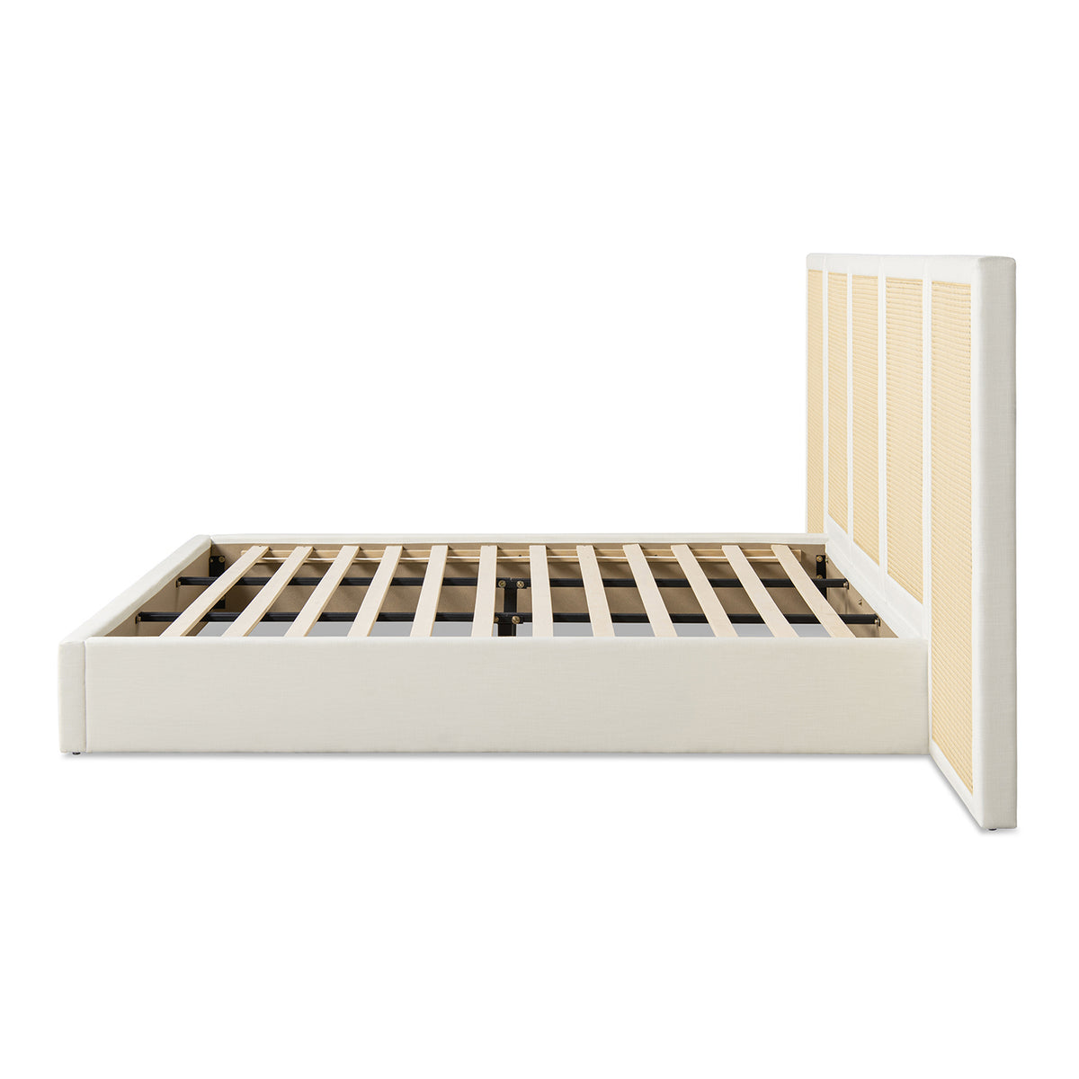 Capri Extended Headboard Cane Platform Bed, Antique White Polyester - OROA Online Furniture