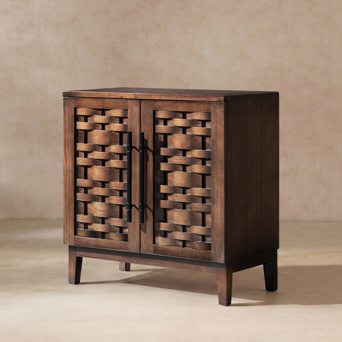 Koa Woven Wood Cabinet with Textured Door Fronts, Dark Brown Reclaimed Pine - OROA Modern Furniture