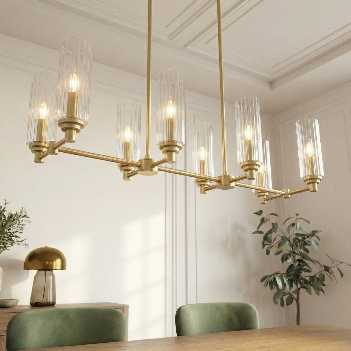 Island With Clear Ribbed Pendant Lamp Satin - Antique Brass - OROA
