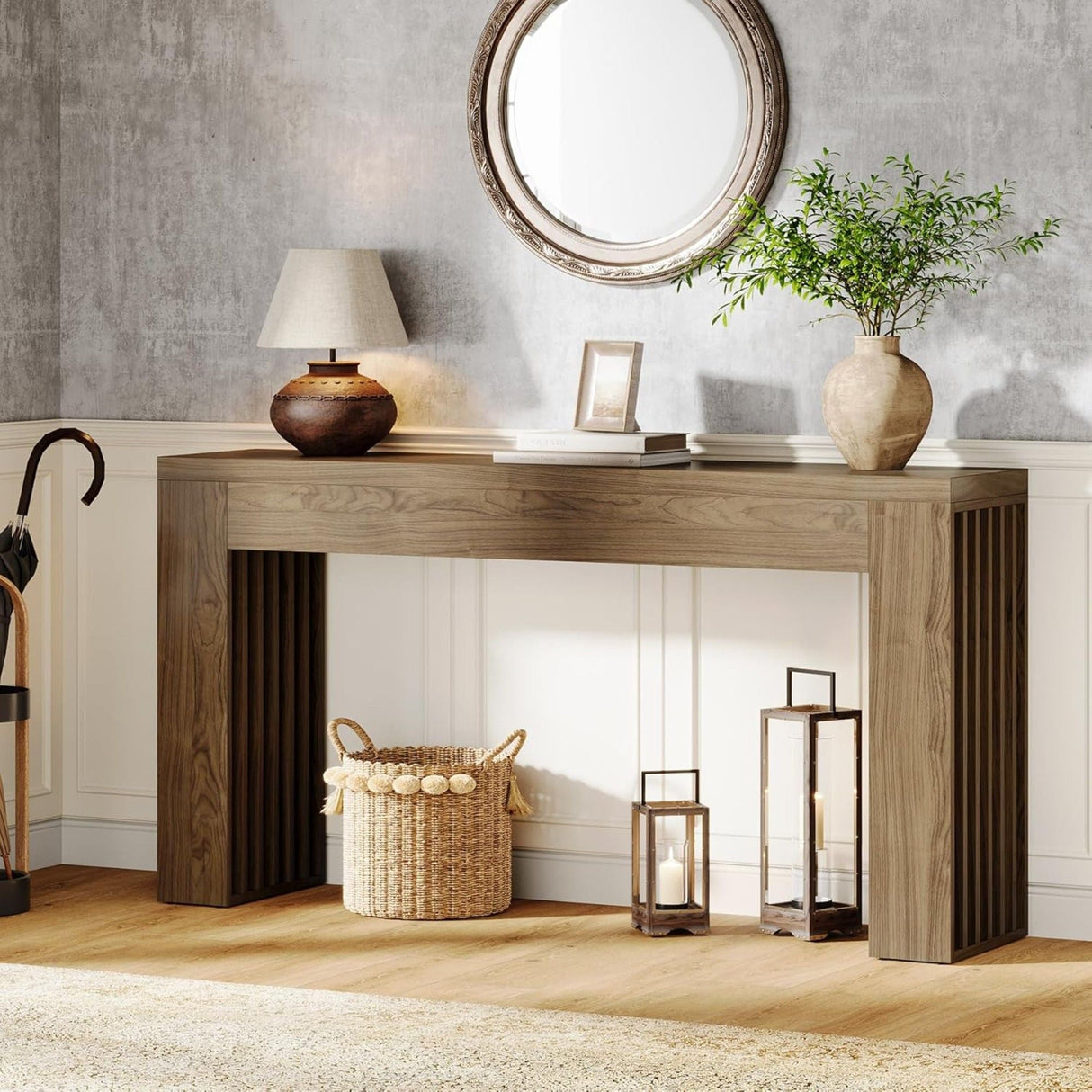 Slim Vertical Slat Console Table Rustic - OROA