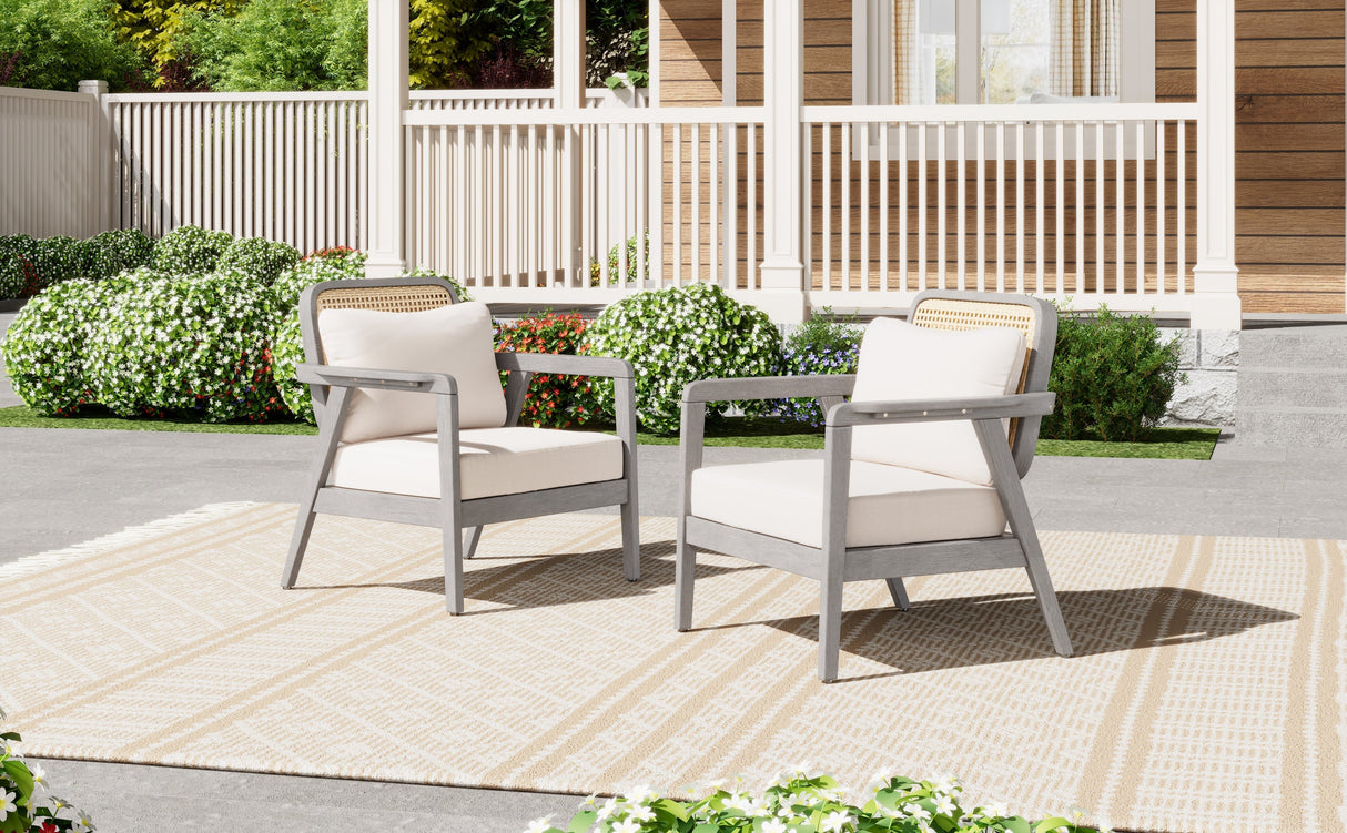 Outdoor Acacia Wood Patio Club Chairs with Cushions (S/2)