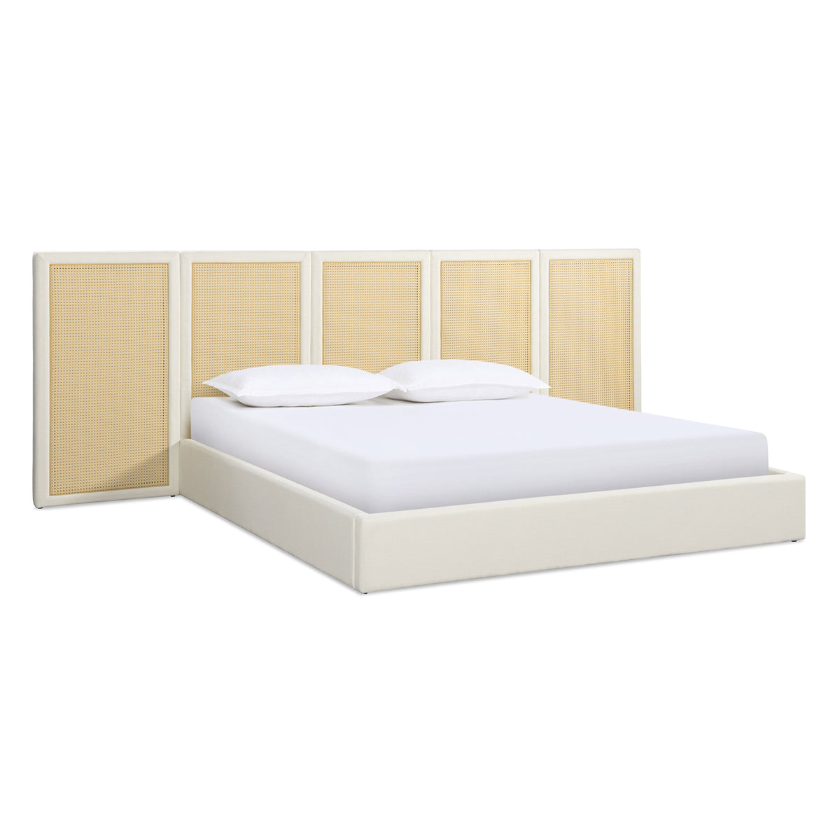 Capri Extended Headboard Cane Platform Bed, Antique White Polyester - OROA Online Furniture