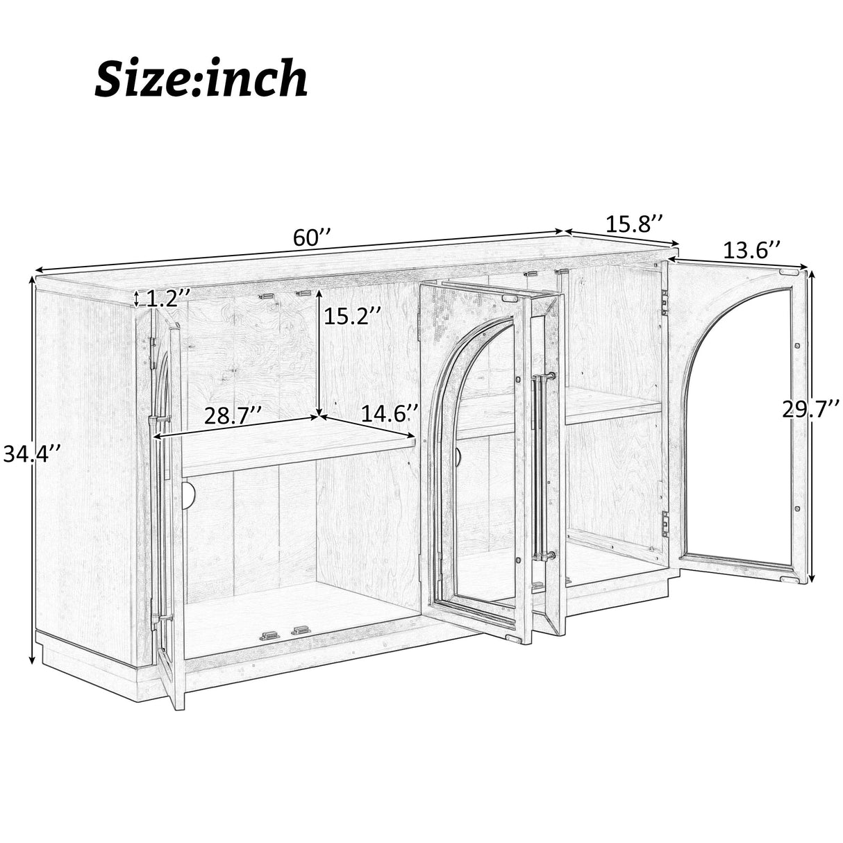 Black Vintage Arched Storage Buffet Cabinet - OROA