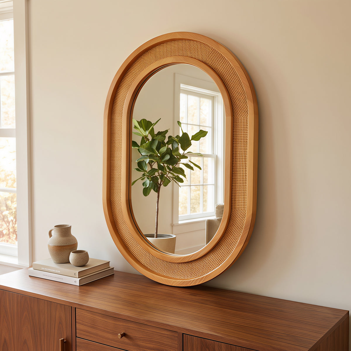 Natural Rattan Oval Wall Mirror – OROA, view 7