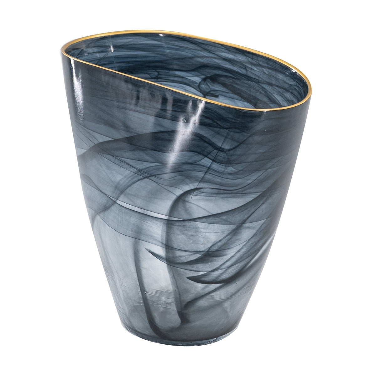 Smokey Black Glass Vase with Gold Rim