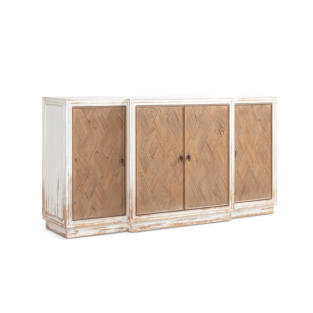 Amelie Patchwork 4-Door Sideboard, Antique White and Medium Brown Reclaimed Pine - OROA Online Furniture