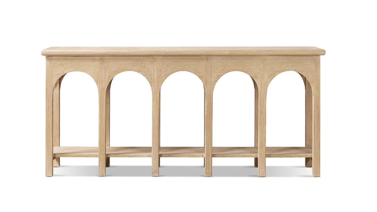 Natural Reclaimed Elm Console Table with Arched Base — rear view