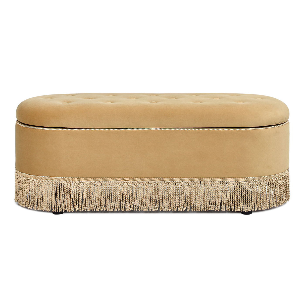 Melindaa - Oval Tufted Bullion Fringe Storage Bench