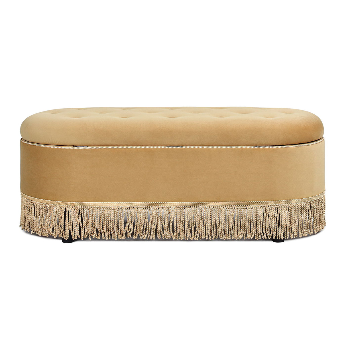 Melindaa - Oval Tufted Bullion Fringe Storage Bench