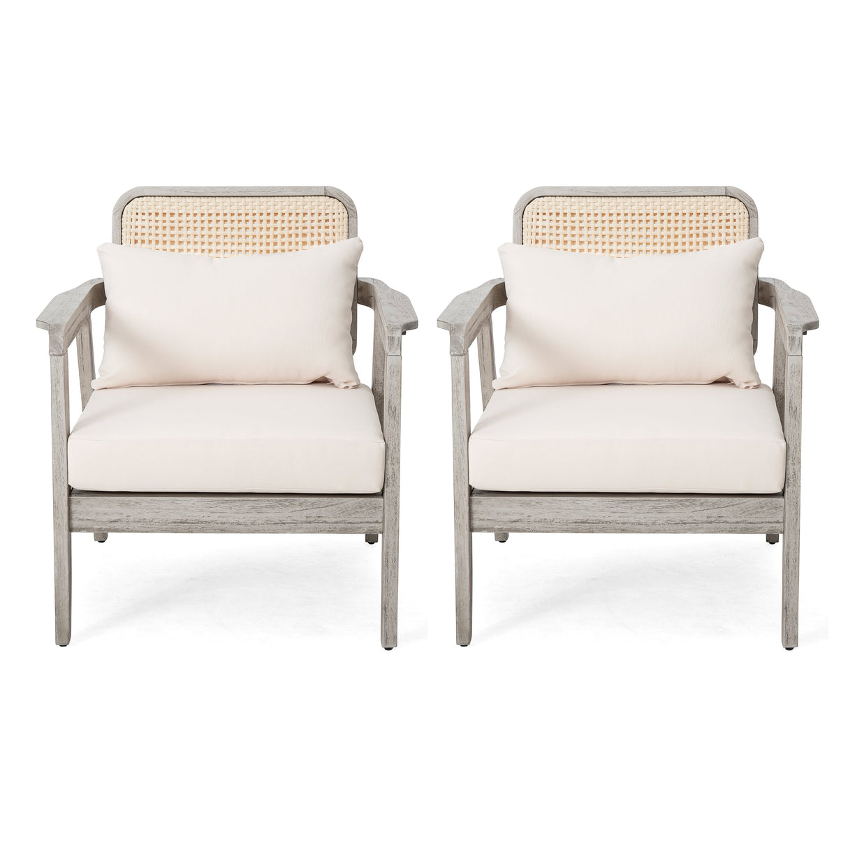 Outdoor Acacia Wood Patio Club Chairs with Cushions (S/2)