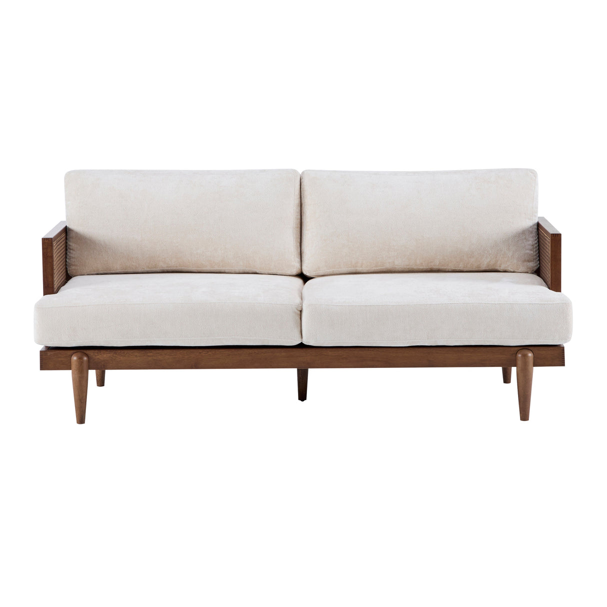 3-Seater Boucle Sofa with Cane Rattan and Wooden Frame - OROA