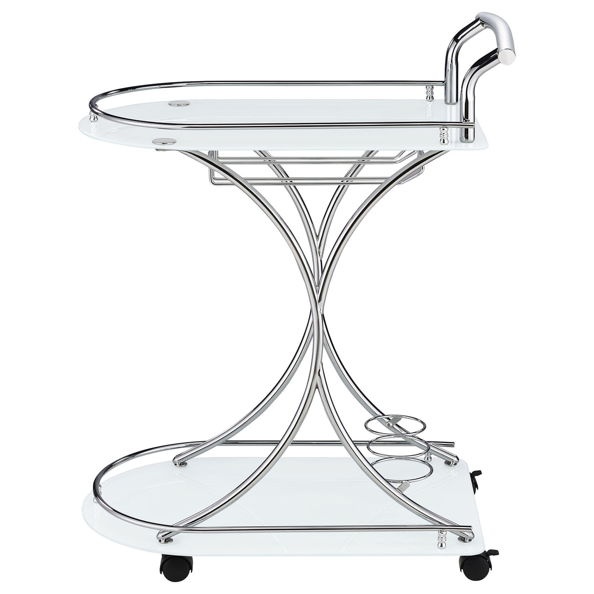 Allen 2-Tier Glass Shelf Bar Cart with Stemware and Wine Rack, White and Chrome Metal - OROA Modern Furniture