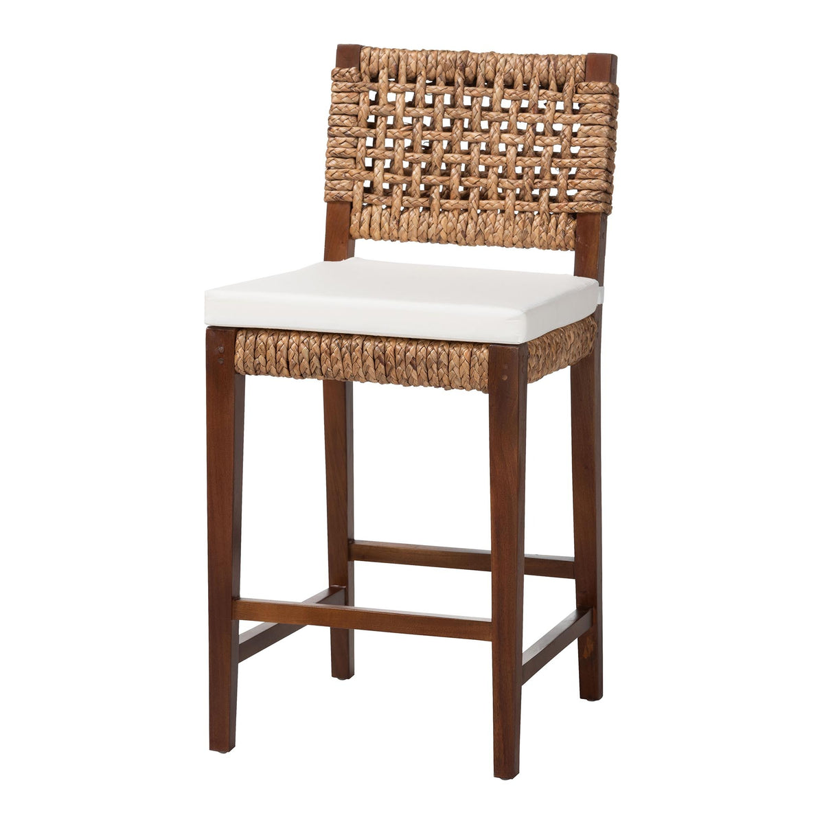 Seagrass and Mahogany Wood Counter Stool – OROA, view 1