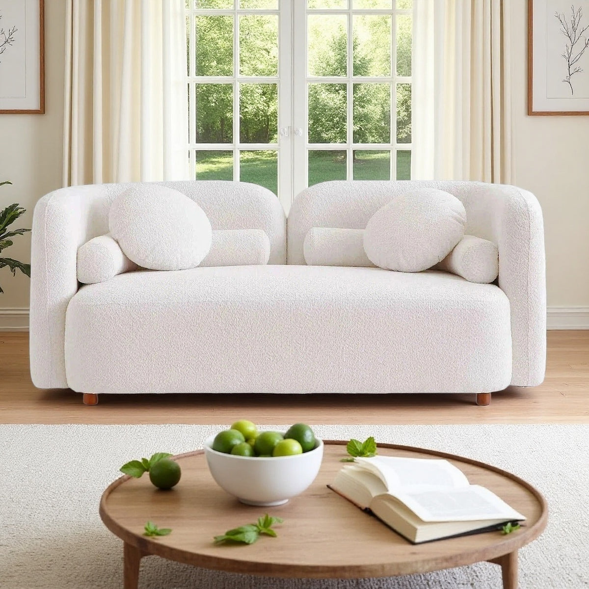2 Seater White Bouclé Modern Sofa | OROA
