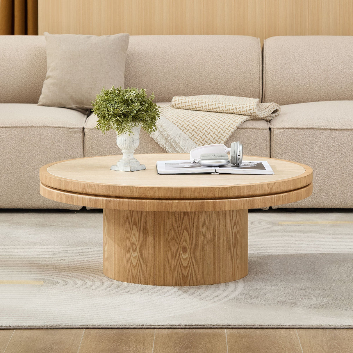 Natural Round Coffee Table with Sintered Stone Top - OROA