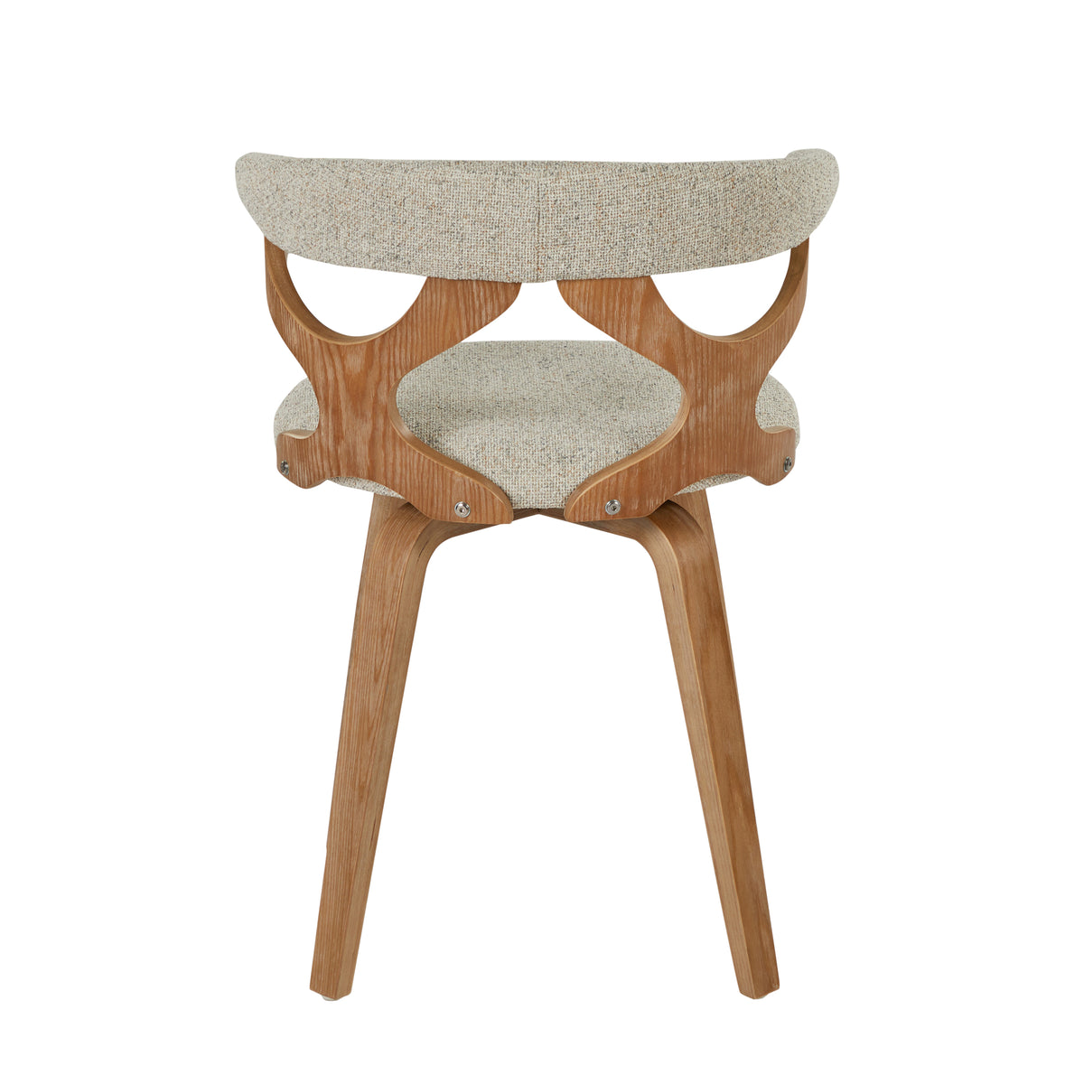 Oatmeal Fabric Swivel Dining Chair with Whitewashed Wood — rear view