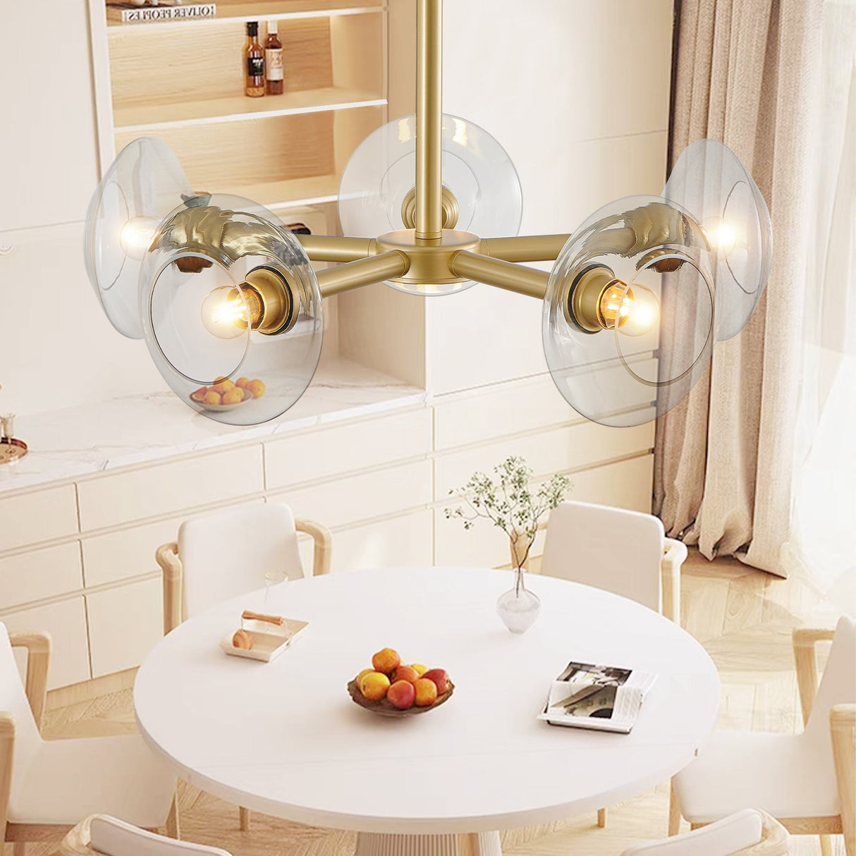 Modern Gold 5-Light Sputnik Chandelier with Clear Glass Shades