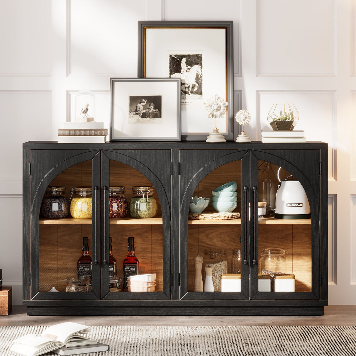 Black Vintage Arched Storage Buffet Cabinet - OROA