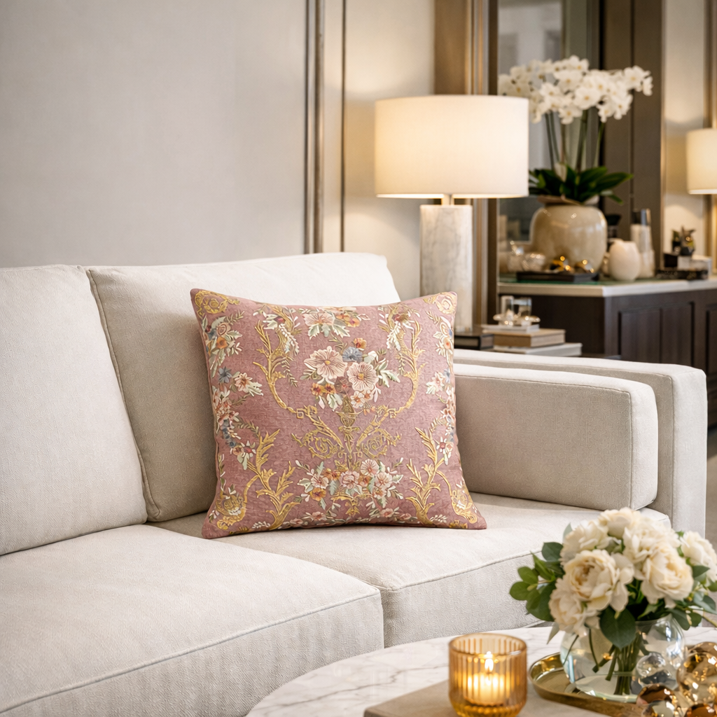 Fontainebleau Embroidered Linen Throw Pillow Cover - OROA