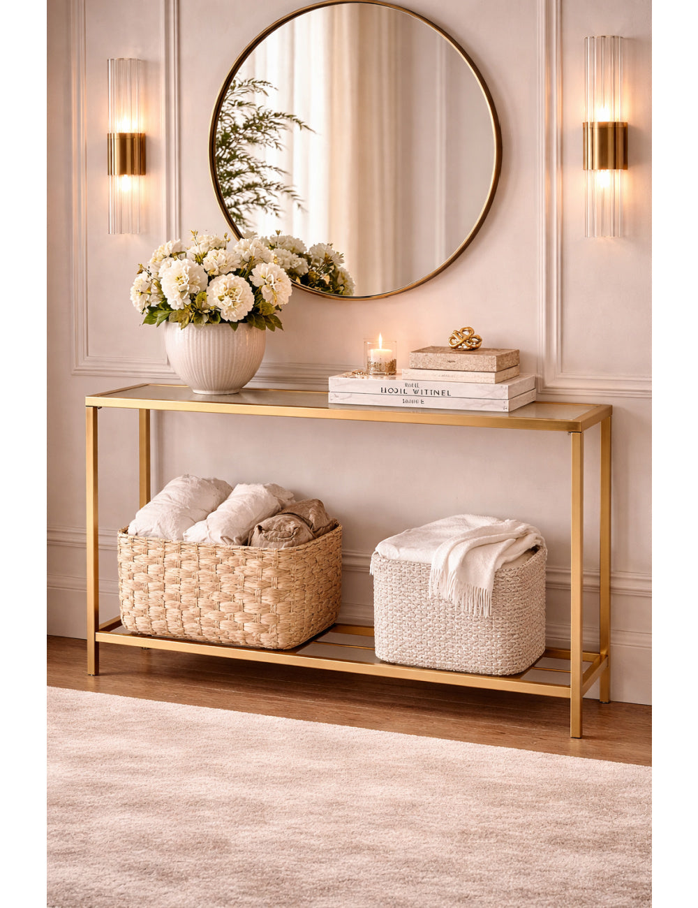 Modern European furniture - Gold Framed Glass Console Table - www.oroa.com