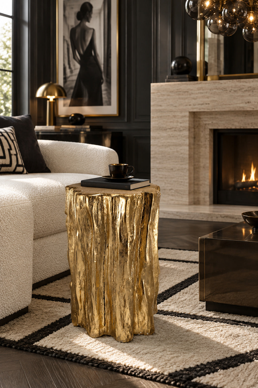 Golden Tree Trunk Accent Stool | Catchy