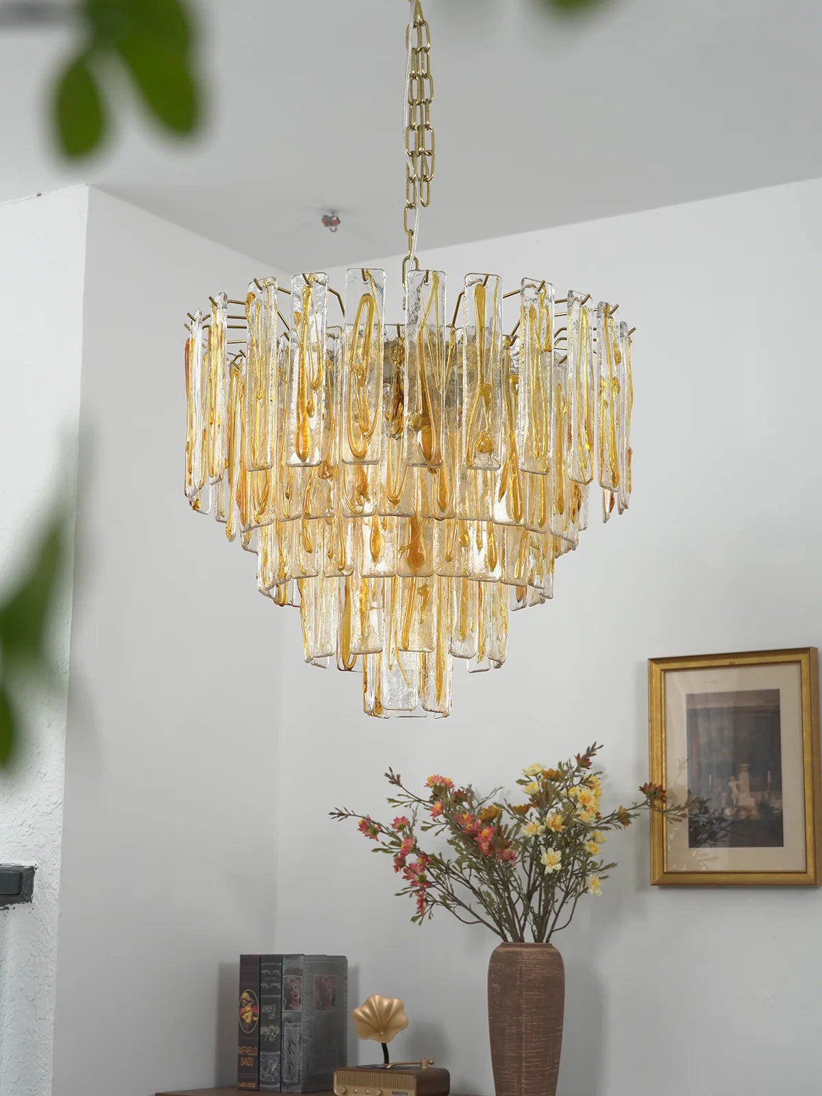 Golden Amber Geometric Glass Chandelier - OROA
