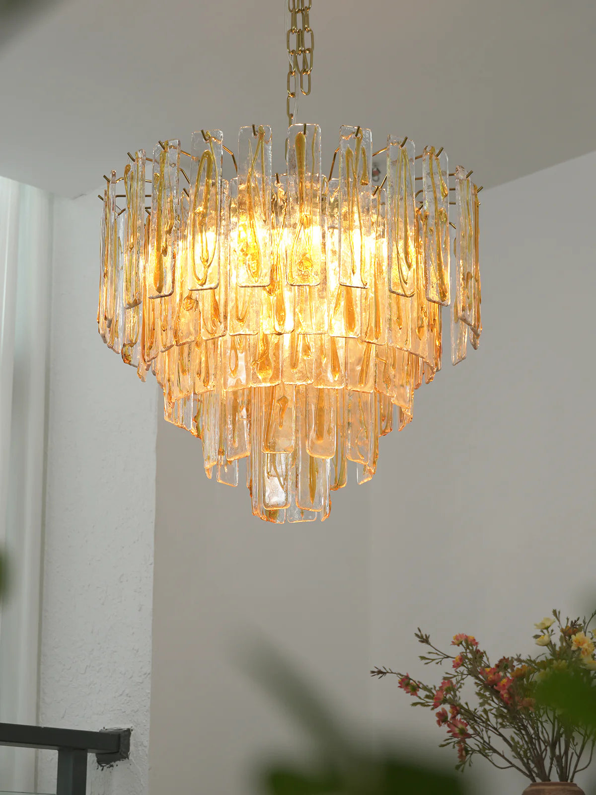 Golden Amber Geometric Glass Chandelier - OROA