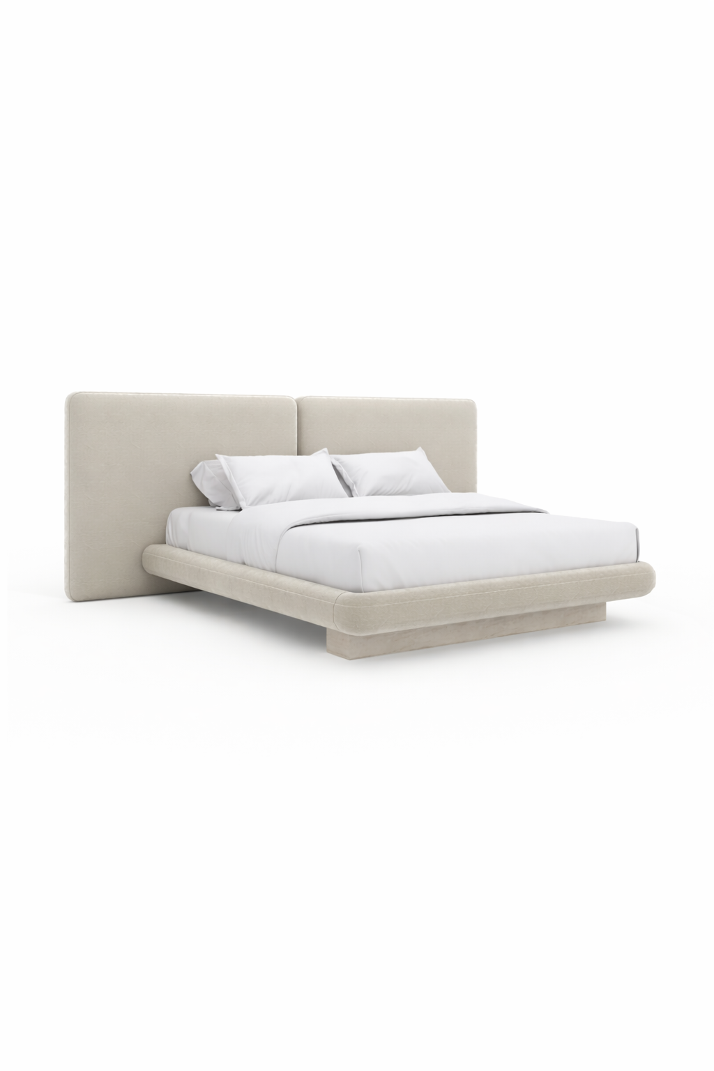 Ivory Velvet 2-Panel King Bed – Overlap – front view