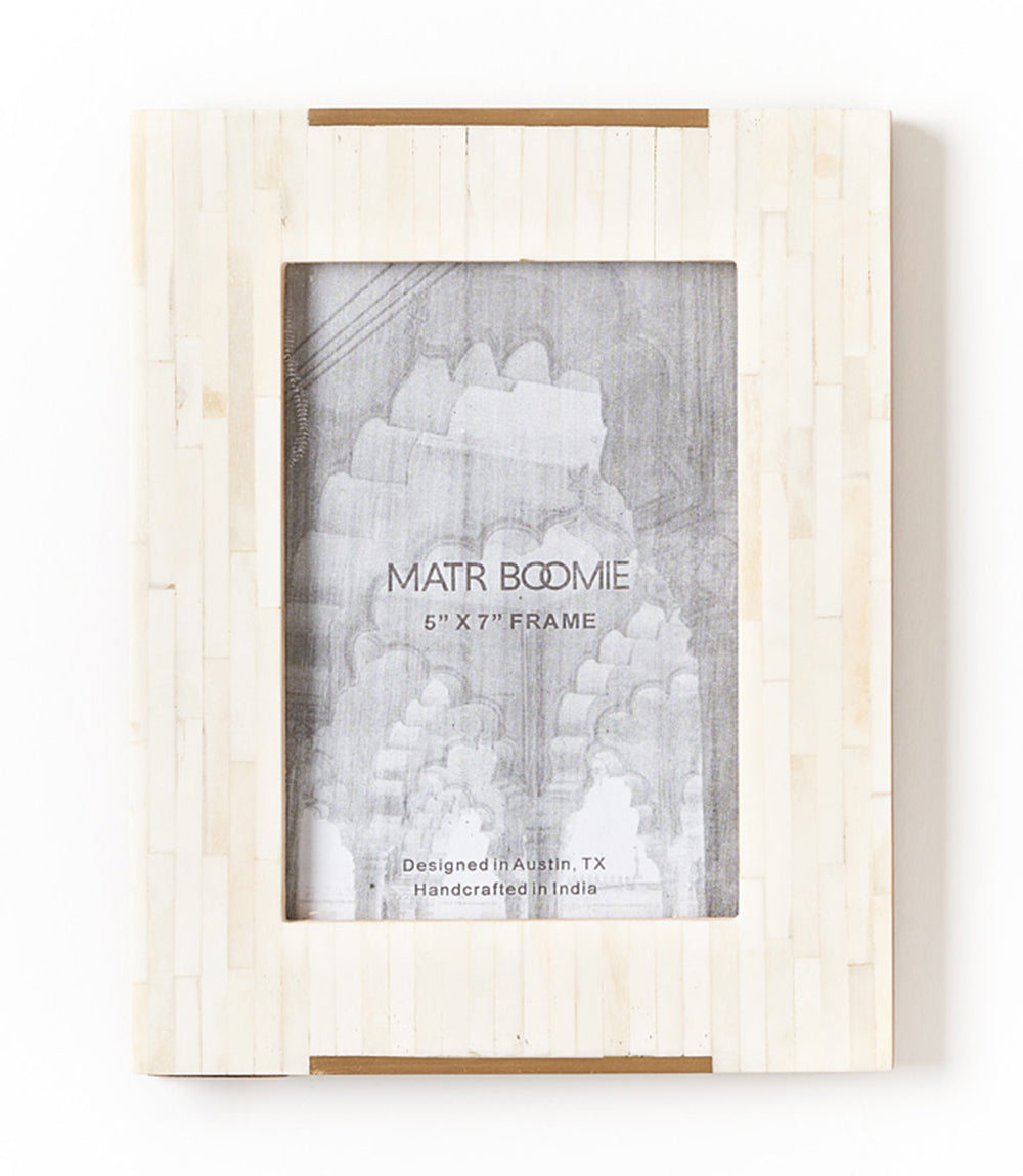 Mukhendu 5x7 Picture Frame - Carved Bone, Brass Accent