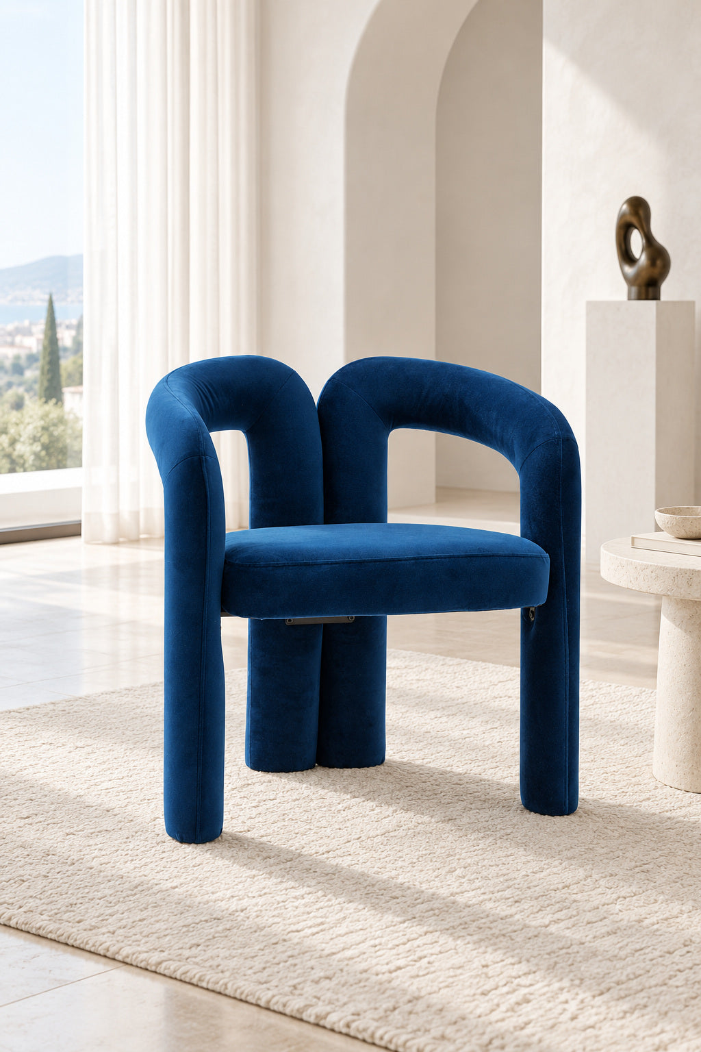 Navy Velvet Curved-Back Dining Chair | Catchy