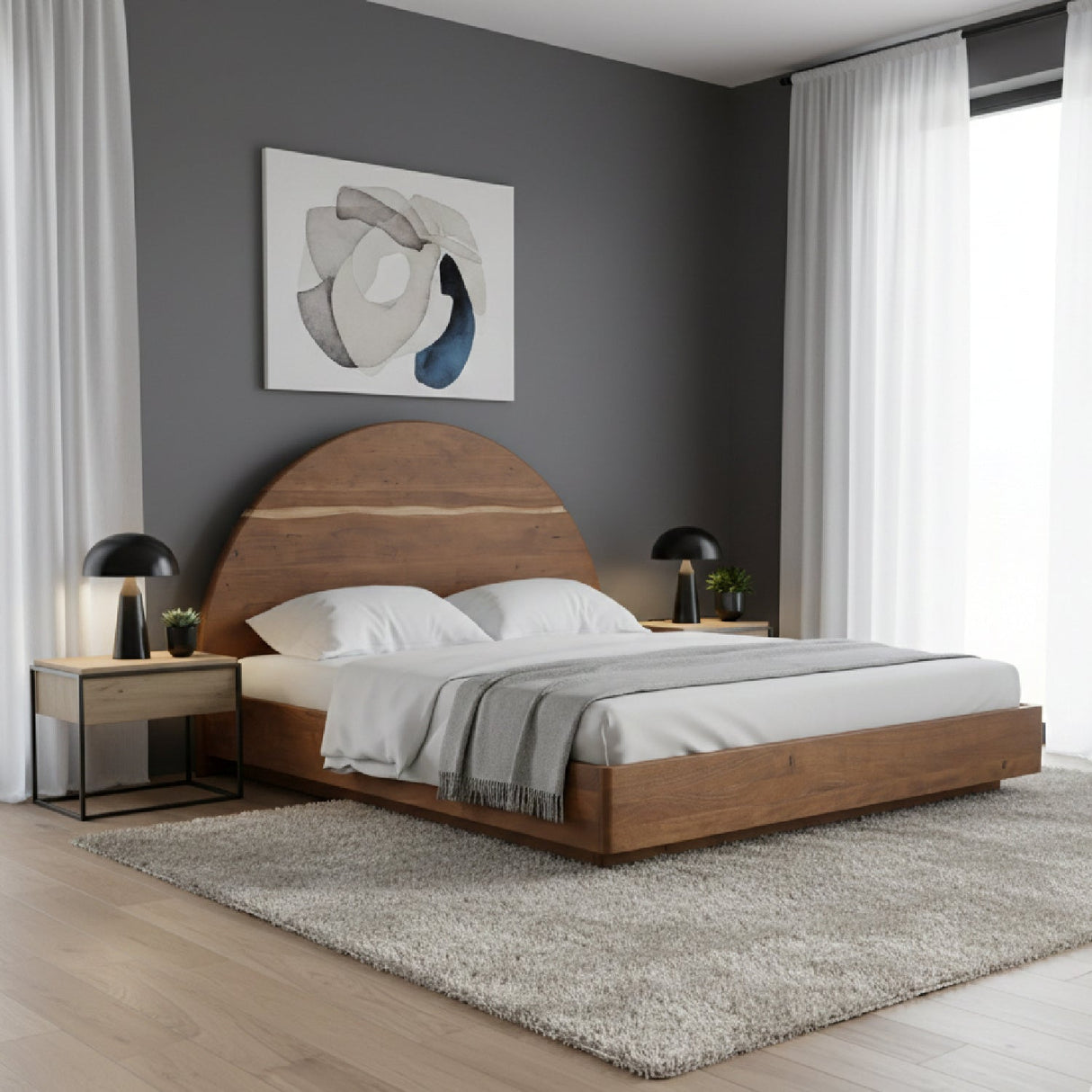 Modern European furniture - Arched Acacia Wood Bed - www.oroa.com