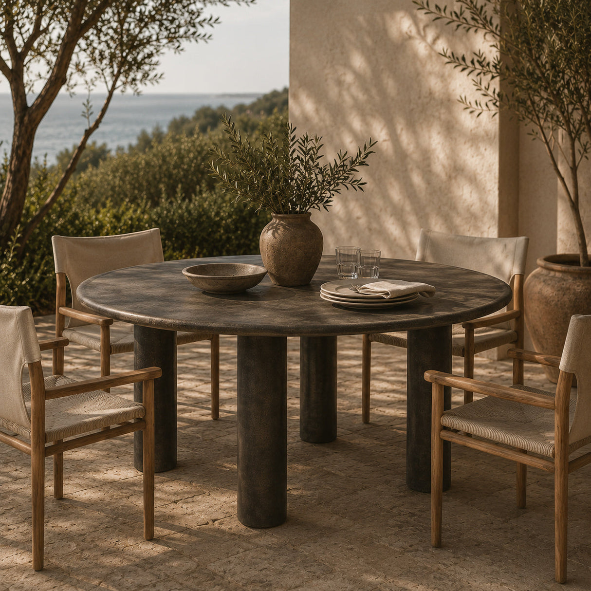 Bronze Round Outdoor Dining Table – Deacon – front view
