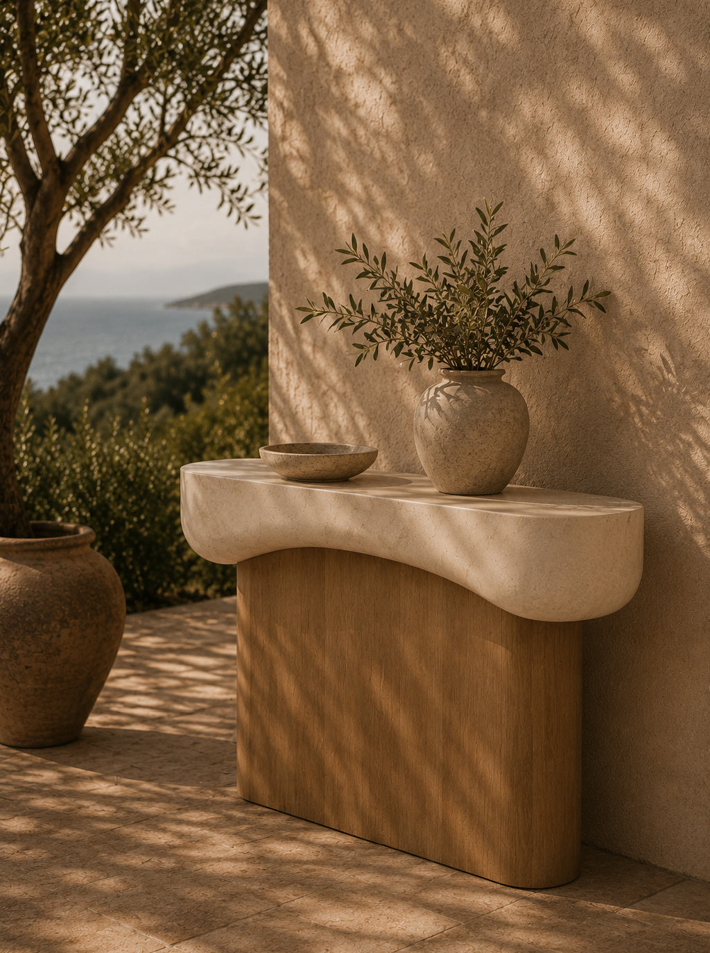 Travertine Look Indoor/Outdoor Console Table by Splendido Oreste Outdoor Dining Table, alternate view 8