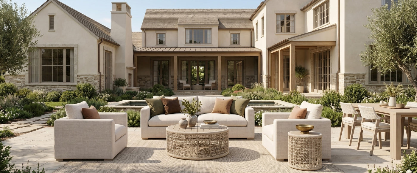 Country Look House outdoor living space featuring OROA furniture with warm materials and a relaxed countryside atmosphere.